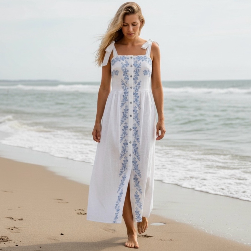 Lulus Embroidered Button Square Front Midi A-Line… - image 1